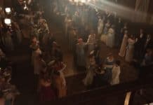 View from balcony of the Regency Ball, showing attendees dancing