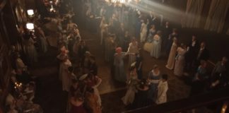 View from balcony of the Regency Ball, showing attendees dancing