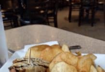 a plate of food on the counter at Charlie Mops