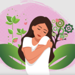 A woman hugs herself