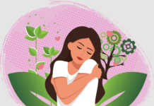 Mental Health Awareness Month A woman hugs herself