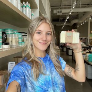 woman holding soap