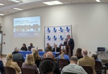 Mayor Kapszukiewicz, Rep. Grim, and TMACOG representatives speaking to the event.