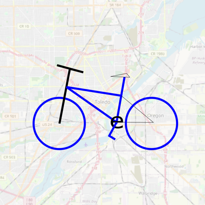 Toledo Bike Map logo over a map of the Toledo area