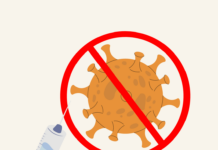 A gem representing COVID-19 behind a hazard sign. With a message saying new vaccines are available next to a needle.