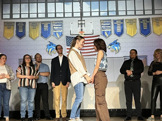 Alyssa Greene (Riley Runnells) and Emma Nolan (Marian Petrie) in the Act II finale.