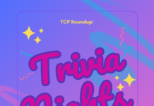 A brightly colored flyer promoting trivia Nights around in the area.